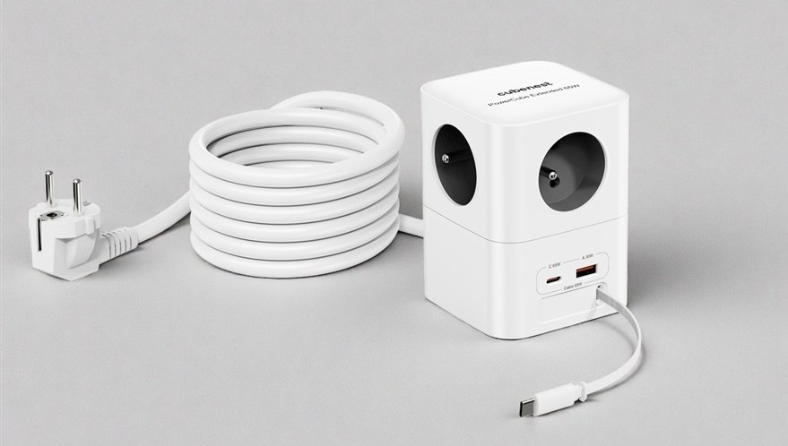 Rozbočovacia zásuvka Cubenest PowerCube 4xAC, PD 65W, 2xC,1xA, 3m kabel sivá/biela Rozbočovacia zásuvka Cubenest má výkon až 65 W