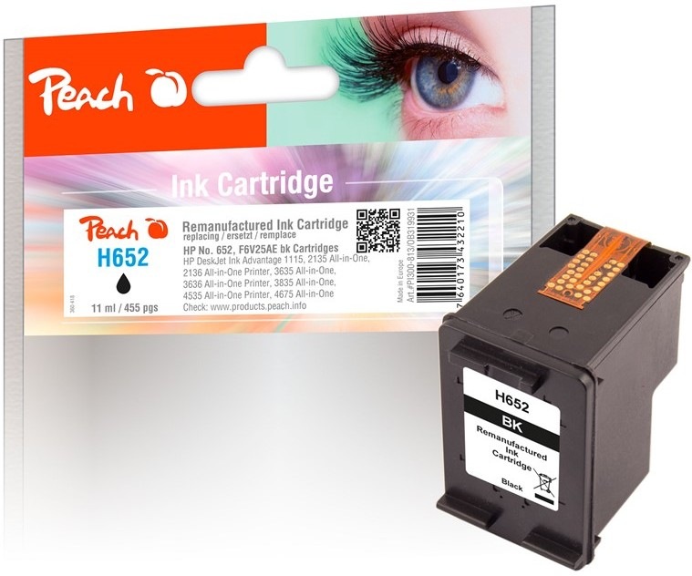 Čierna atramentová náplň Peach HP 652 s výťažnosťou 455 strán