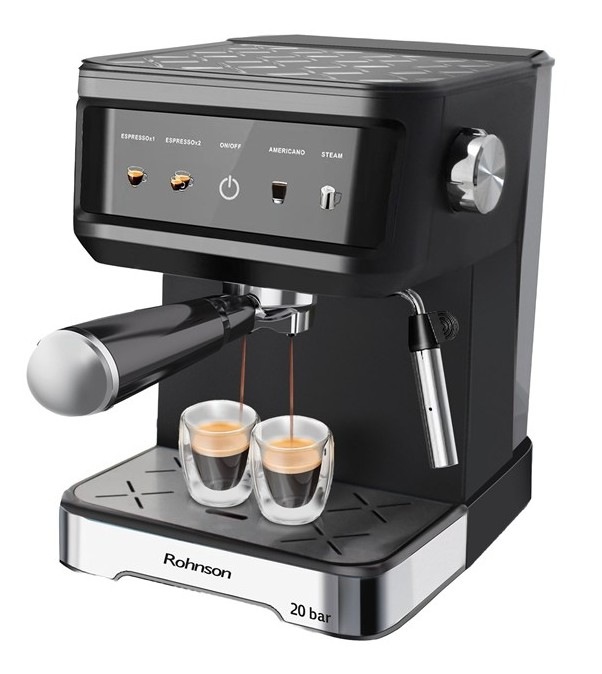 Pákový kávovar Rohnson R-98035, čierna/strieborná farba.