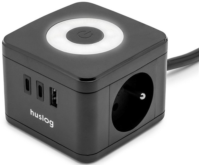 Predlžovací kábel Huslog 12W s 2 zásuvkami, 2 portami USB-C a portom USB