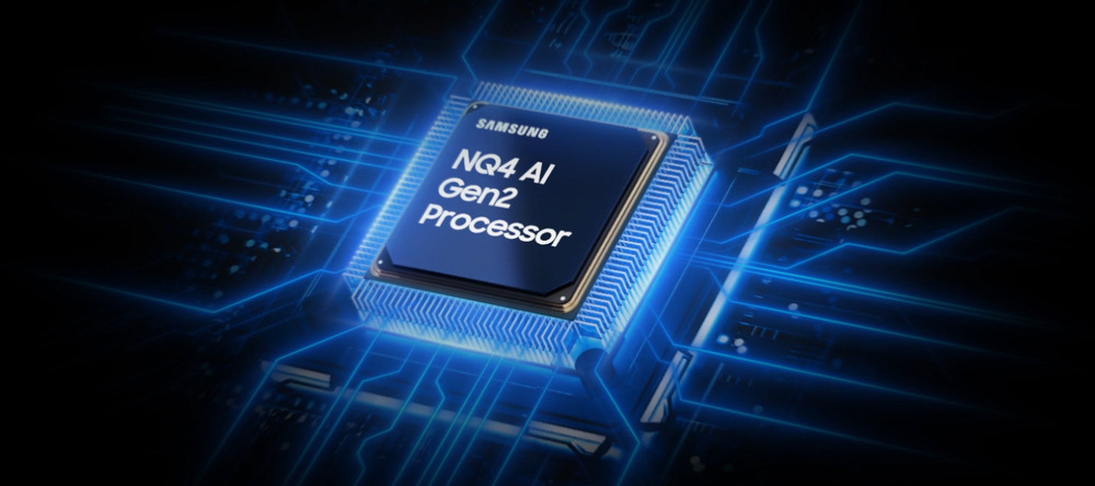NQ4 AI Gen2 Procesor v modrej farbe na čiernom pozadí.