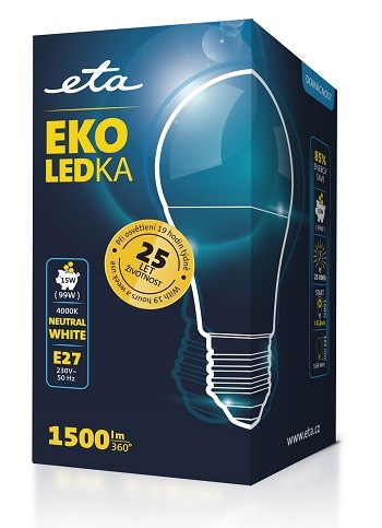 LED žiarovka ETA EKO LEDka klasik 15W, E27, neutrálna biela žiarovka ETAA60W15NW01 LED