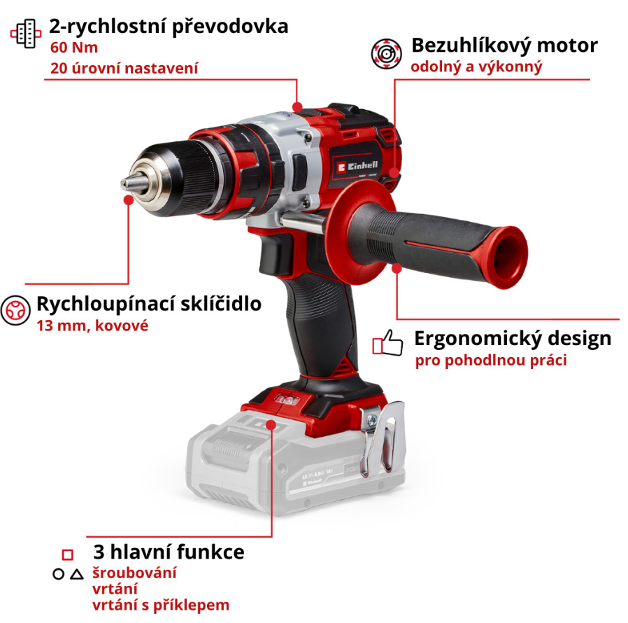 Aku vŕtačka Einhell Professional TP-CD 18 Li-i (bez batérie) 4513860 „Aku