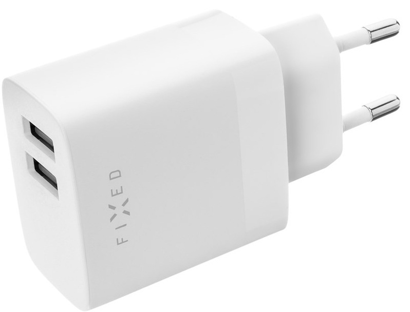 Nabíjačka do siete FIXED 17W Smart Rapid Charge, 2x USB + USB-C kábel 1m - biela