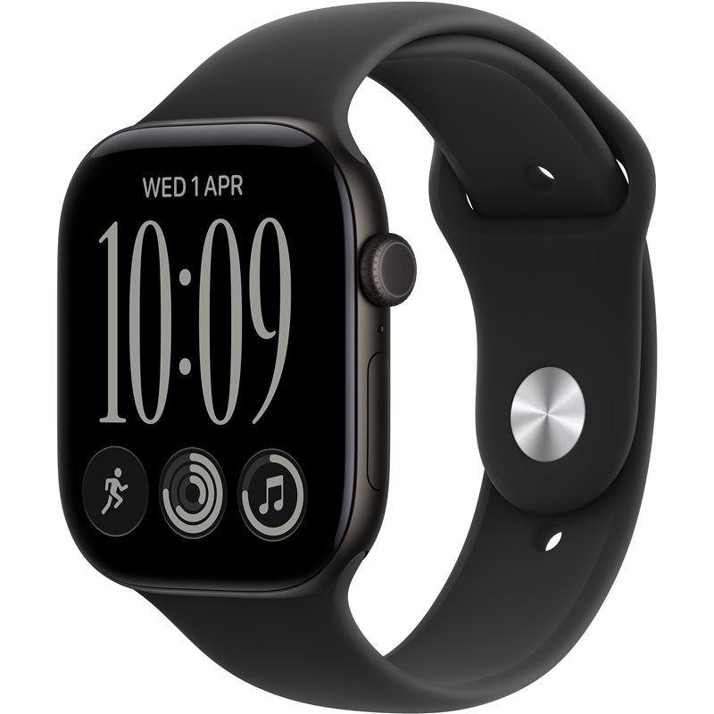 Apple Watch Series 12 GPS 46 mm čierny hliník, čierny športový remienok – S/M