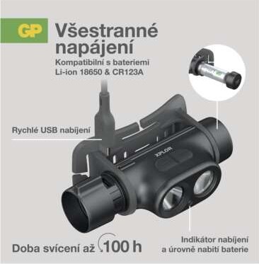 Čelovka GP Xplor PHR19, 1200 lm čierna Čelovka GP Xplor PHR19, 1200 lm čierna