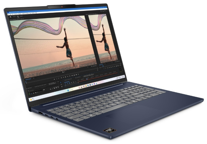 Notebook Lenovo IdeaPad Slim 5 16AKP10 modrý Modrý notebook Lenovo IdeaPad Slim 5 16AKP10 so spusteným editorom videa