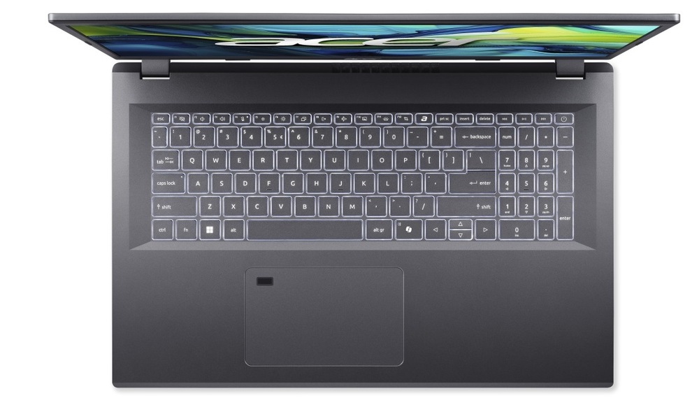 Notebook Acer Aspire 17 (A17-51M-753U) sivý Pohľad zhora na klávesnici notebooku Acer Aspire 17 (A17-51M-753U)