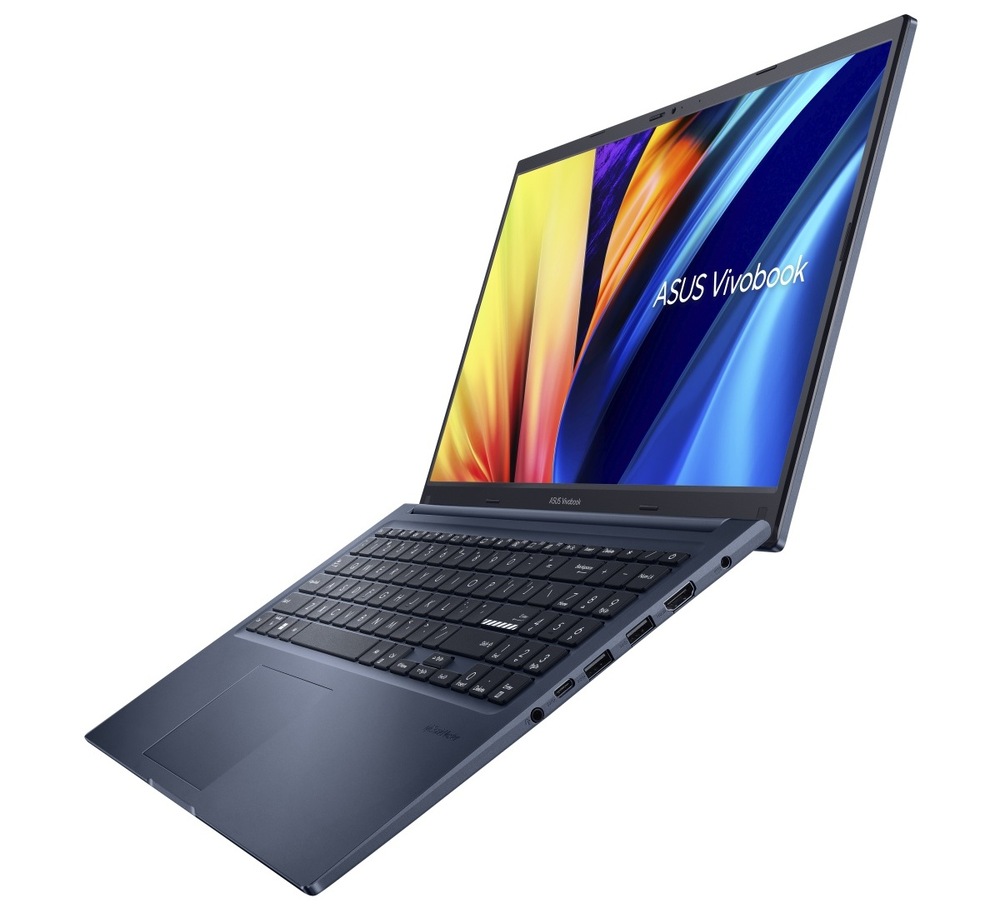 Notebook Asus Vivobook 15 modrý Zapnutý a otvorený notebook ASUS VivoBook 15 X1502ZA