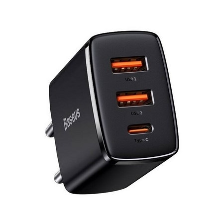 Nabíjačka do siete Baseus 2x USB-A, 1x USB-C, 30W čierna