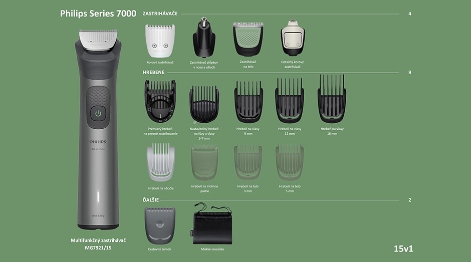 Multifunkčný zastrihávač Philips MG7921/15 Series 7000 vrátane vymeniteľných nástavcov