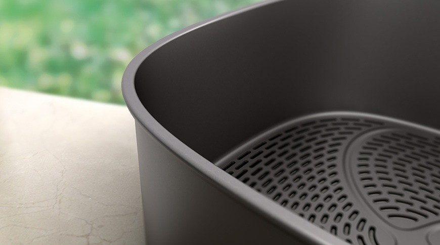 Fritéza teplovzdušná Philips Airfryer Dual Basket s párou 9,5 l NA565/02 čierna/strieborná Detailný záber na časť teplovzdušnej fritézy Philips.