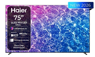 Televízia Haier H75M92FUX s farebnou štruktúrou na displeji