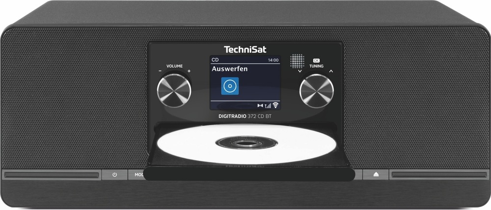 Predná strana rádioprijímača TechniSat DIGITRADIO 372 s vysunutou CD mechanikou