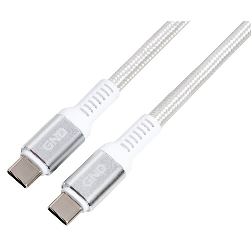 Kábel GND USB-C/USB-C, 100W, opletený, 1m biely