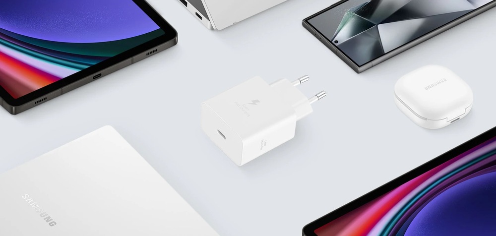 Nabíjačka do siete Samsung 45W, USB-C + USB-C kábel 1,8m biela Nabíjačka do siete Samsung 45W a rôzne kompatibilné zariadenia