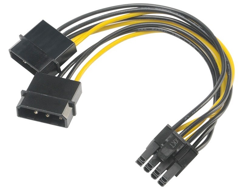 Adaptér AKASA 2x 4P Molex male na 6+2P PCIe female - čierny