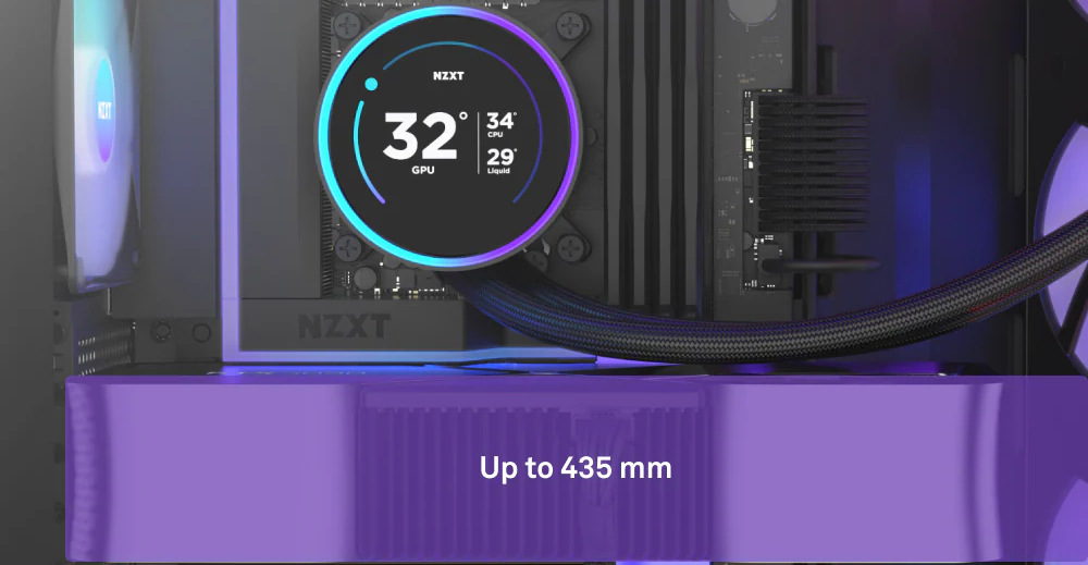 Dovnútra skrine NZXT H9 Flow RGB+ je možné inštalovať aj výkonné grafické karty s dĺžkou až 435 mm