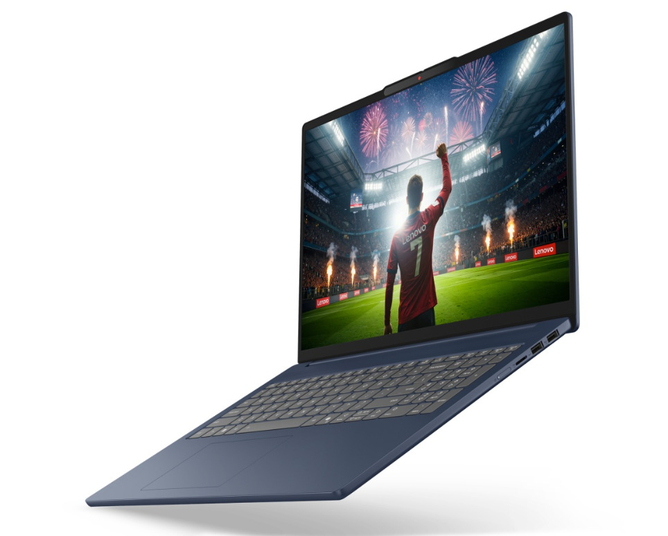Otvorený a zapnutý notebook Lenovo IdeaPad Slim 5 16IPH11 otočený doľava
