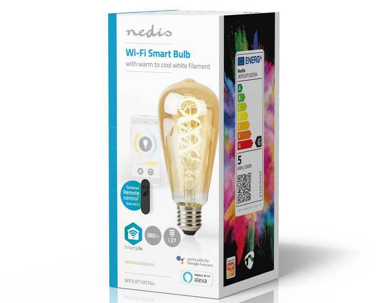 Inteligentná žiarovka Nedis SmartLife ST64, Wi-Fi, E27, 360 lm, 4.9 W, Teplá - studená biela Inteligentná žiarovka Nedis SmartLife ST64, Wi-Fi, E27, 360 lm, 4.9 W, Teplá - studená biela