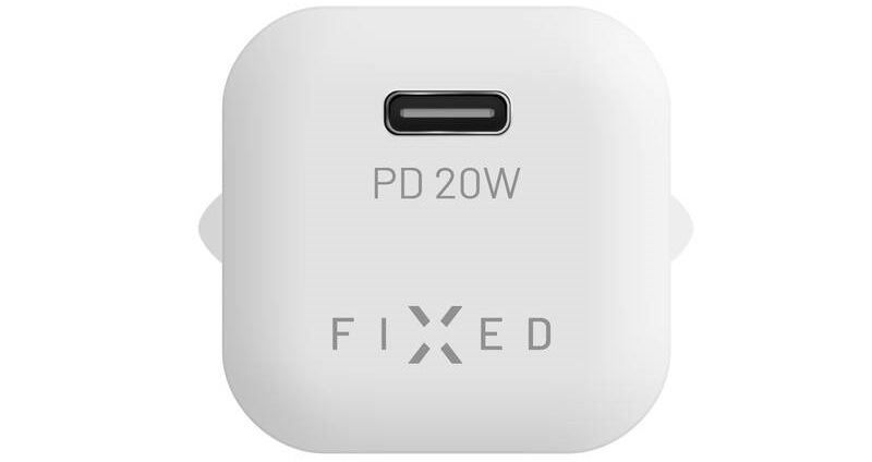 Nabíjačka do siete FIXED Mini USB-C PD 20W, MFI + Lightning kábel 1m biela