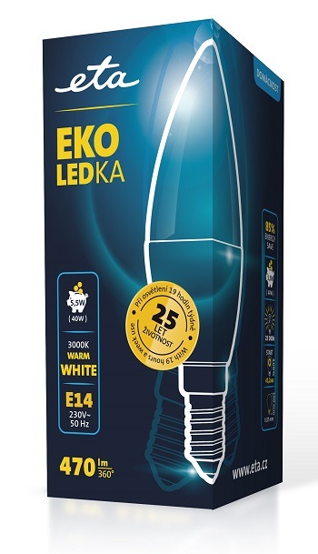 LED žiarovka ETA EKO LEDka sviečka 5,5W, E14, teplá biela žiarovka ETAC37W55WW01 LED