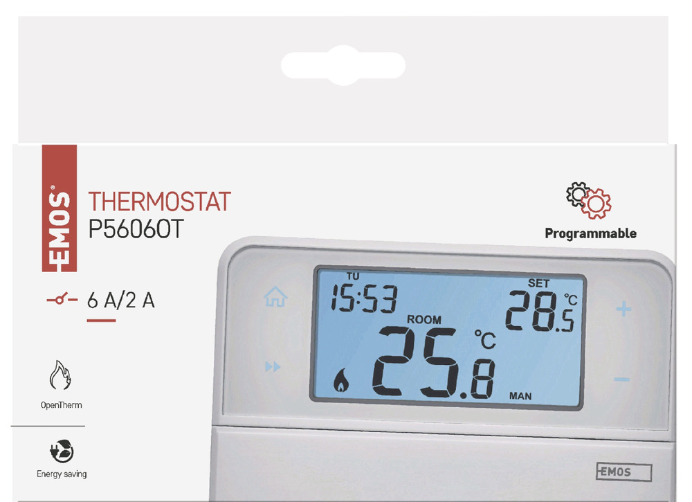 Termostat EMOS izbový, programovateľný, drôtový, OpenTherm, P5606OT Termostat EMOS izbový, programovateľný, drôtový, OpenTherm, P5606OT