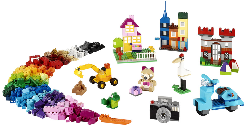 Stavebnica LEGO® Classic 10698 Velký kreativní box LEGO® Špeciálne dieliky vrátane okien, dverí, kolies a očí rozširujú možnosti stavania domov, vozidiel, zvierat a postavičiek.