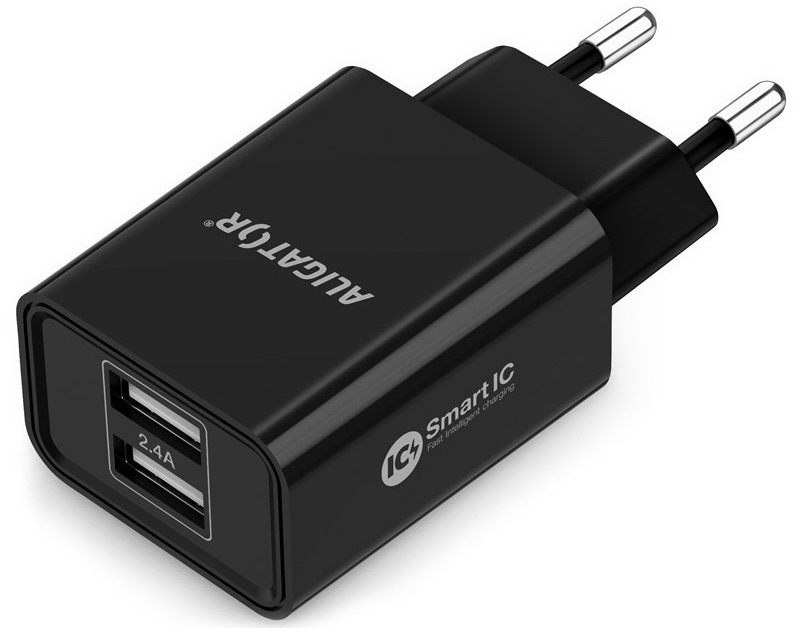 Nabíjačka do siete Aligator 2,4A, 2xUSB, smart IC čierna