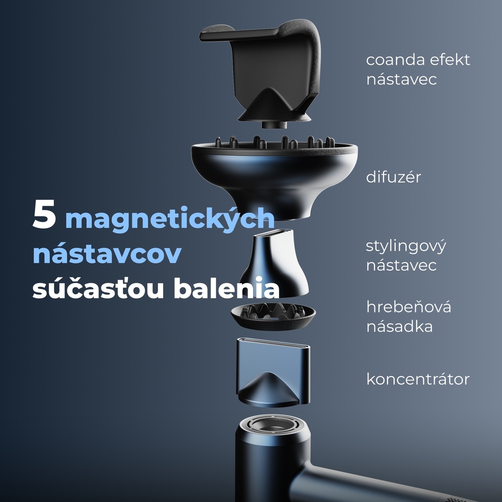 Fén AENO HD3 modrý 5 magnetických nadstavcov v balení a rýchla výmena