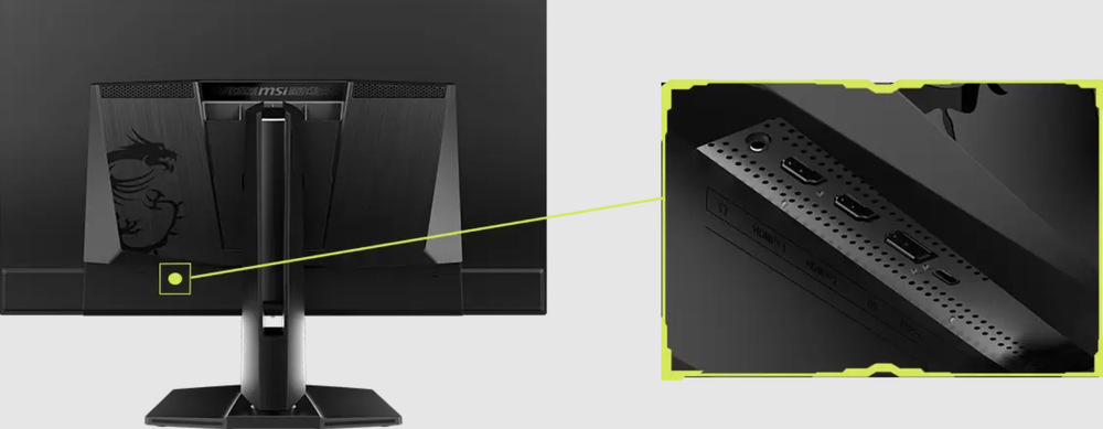 Herný monitor MSI MAG 321UP QD-OLED X24 čierny Zadná strana monitora MSI MAG 321UP QD-OLED X24 s detailom pripojovacích portov
