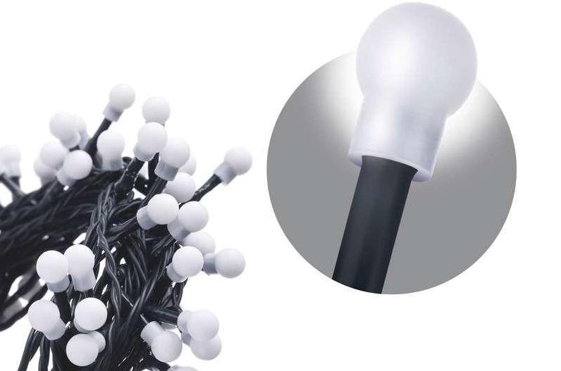 Vianočné osvetlenie EMOS 480 LED cherry reťaz - guličky, 48 m, vonkajšia aj vnútorná, studená biela, časovač