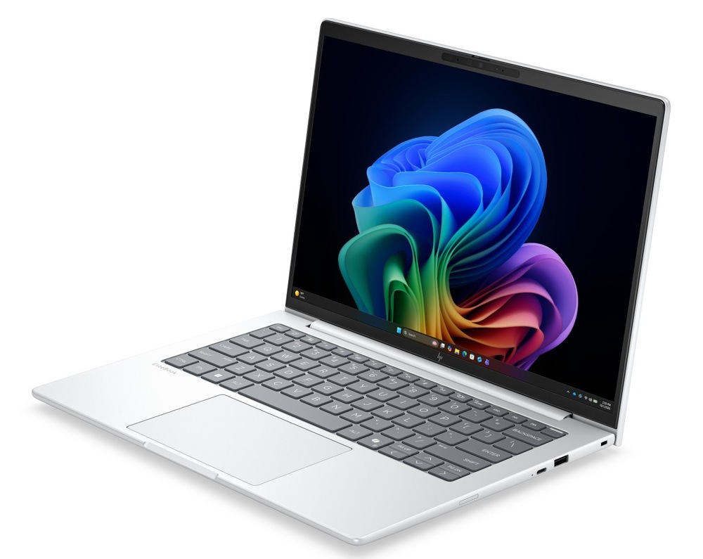 Otvorený a zapnutý notebook HP Elitebook 8 G2a 14" otočený doľava