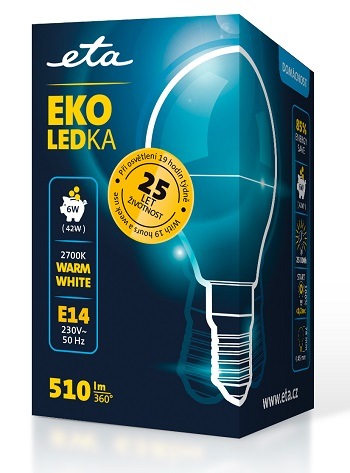 LED žiarovka ETA EKO LEDka mini globe 6W, E14, teplá biela Žiarovka ETAP45W6WW01, úspora