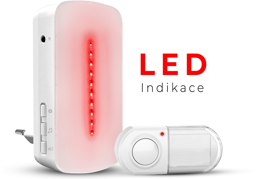 Zvonček bezdrôtový Elektrobock s LED indikáciou + tlačidlo biely
