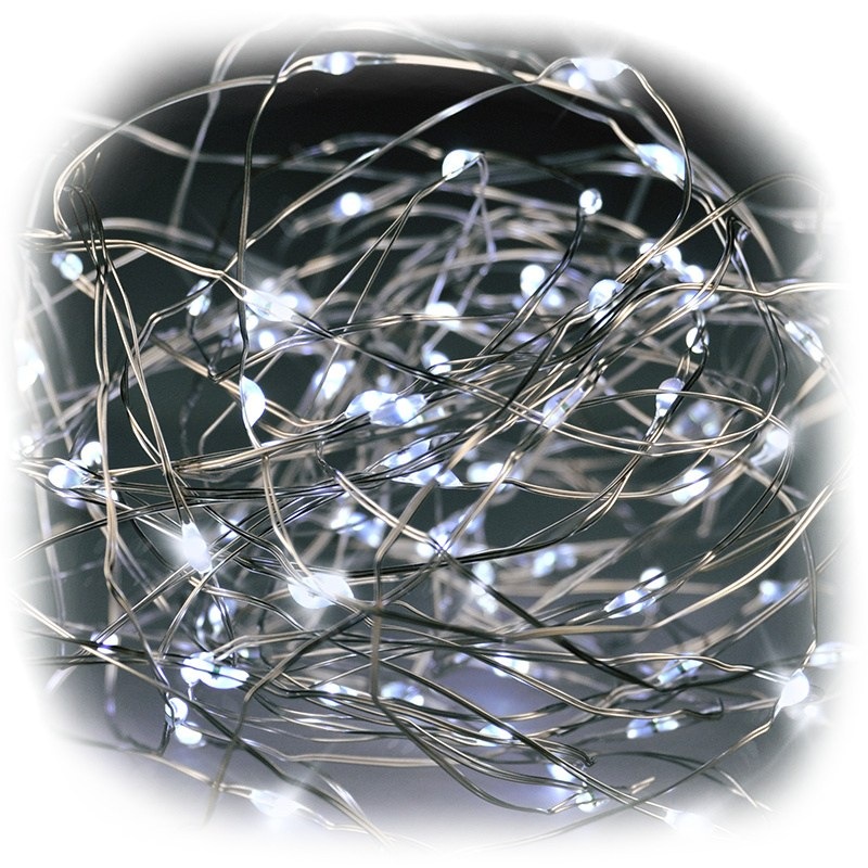 Vianočné osvetlenie Solight reťaz strieborná, 30x mini LED, 3m, 3 x AA, studená biela