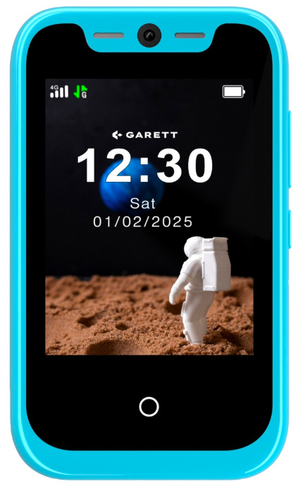 Predná strana detského telefónu Garett Smartphone OneKid s 2,8 palcovým displejom v modrej farbe