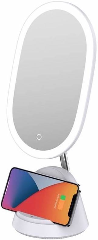 Stolná lampička IMMAX LED kozmetické zrkadlo FACE 3v1, stojan s Qi nabíjaním 18W biela