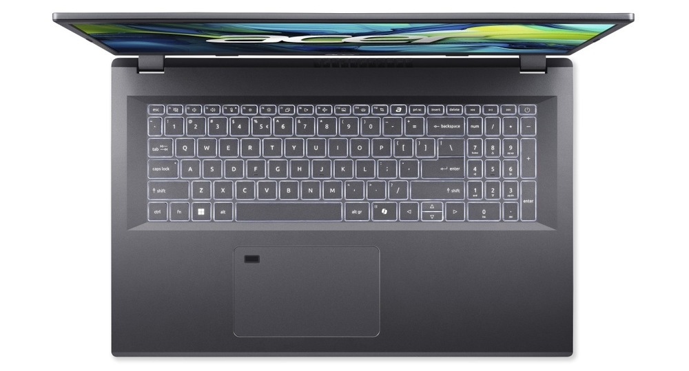 Notebook Acer Aspire 17 (A17-51M-74NA) sivý Pohľad zhora na klávesnici notebooku Acer Aspire 17″ width=