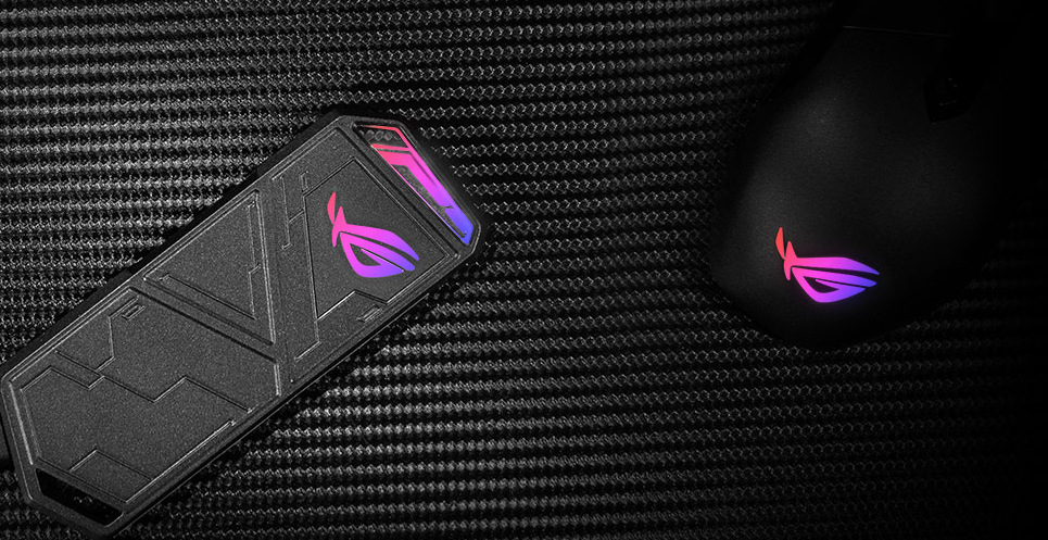 Externý rámček Asus ROG STRIX ARION SSD NVME AURA case, USB-C 3.2, M.2 NVMe SSD kovový box, dĺžka 30-80 mm, AURA RGB čierny
