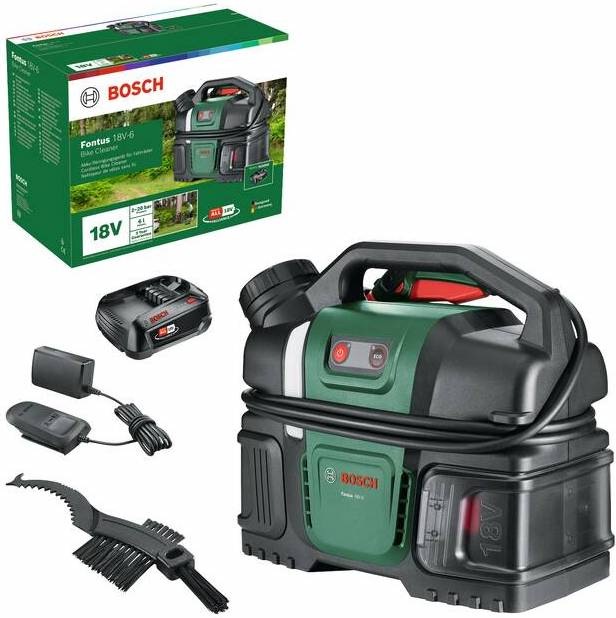 Bosch akumulátorový tlakový čistič Fontus 18V-6 s batériou, nabíjačkou a kefou v balení