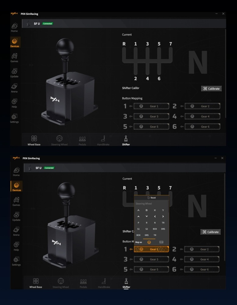 Radiaca páka PXN SF U Shifter H čierna PXN SF U Shifter H umožňuje presné doladenie v softvéri PXN Sim Racing Control Center