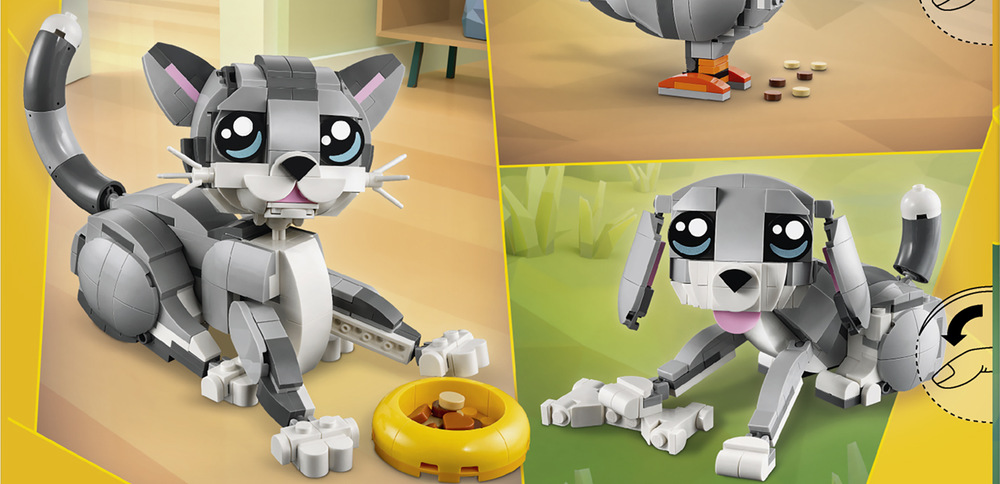 Stavebnica LEGO® Creator 3 v 1 31163 Hravá kočka Z rovnakej sady kociek môžu deti postupne postaviť hravú mačku, veselého psa alebo zvedavého holuba.