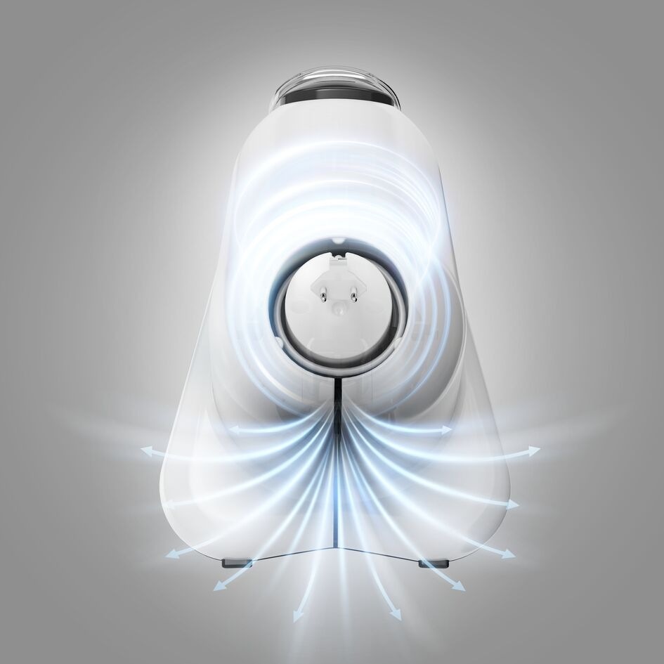Detail ventilačného otvoru strúhača Tefal DN853BE0 Fresh Express znázorňujúci prúdenie vzduchu