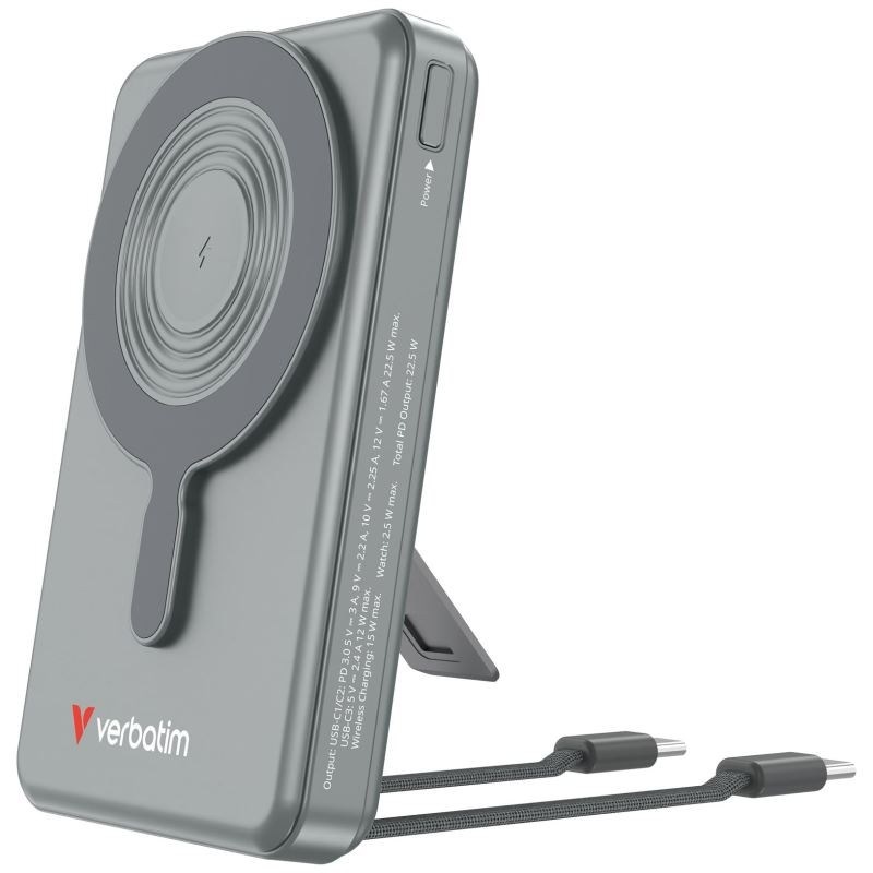 Magnetická bezdrôtová powerbanka Verbatim Charge 'n' Go C+C s displejom a výkonom 10000 mAh