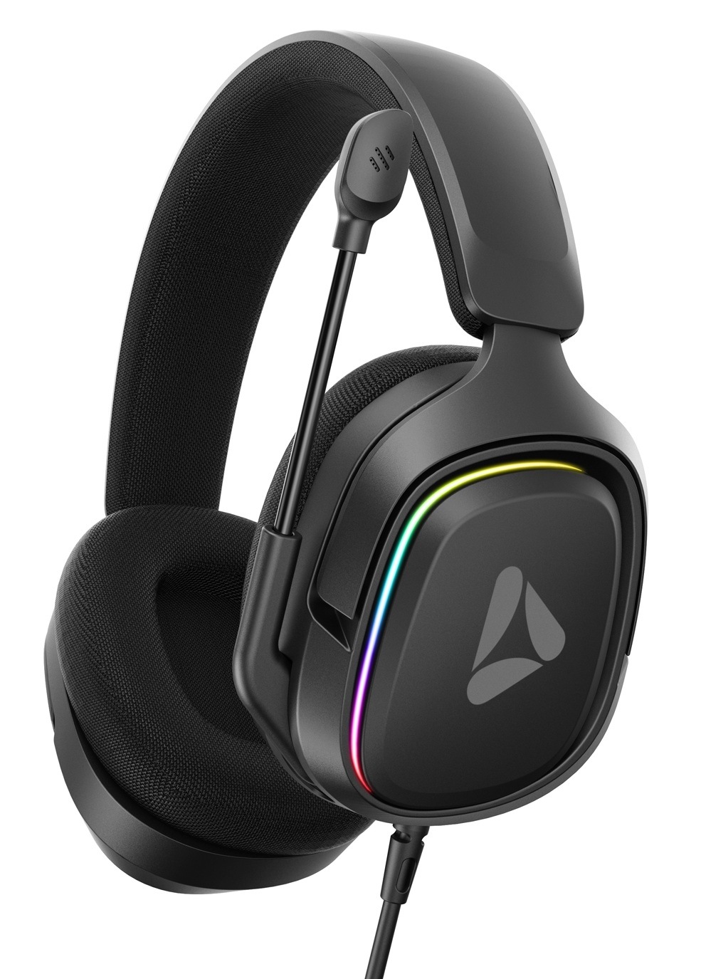 Headset DISPEL GH520B čierny Bočný pohľad na čierne herné slúchadlá Dispel s polohovateľným mikrofónom a RGB podsvietením