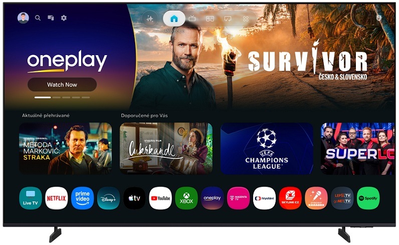 televízia samsung UE100M90H na ktorej je domovská obrazovka Operačného systému Tizen