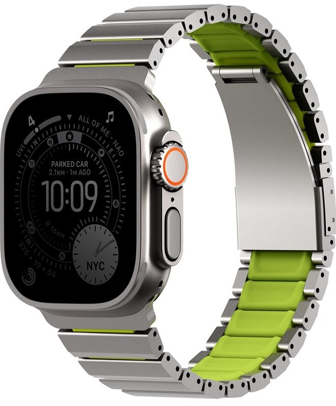 Remienok Uniq Strova Flex na Apple Watch 49/46/45/44 mm v strieborno-zelenom prevedení