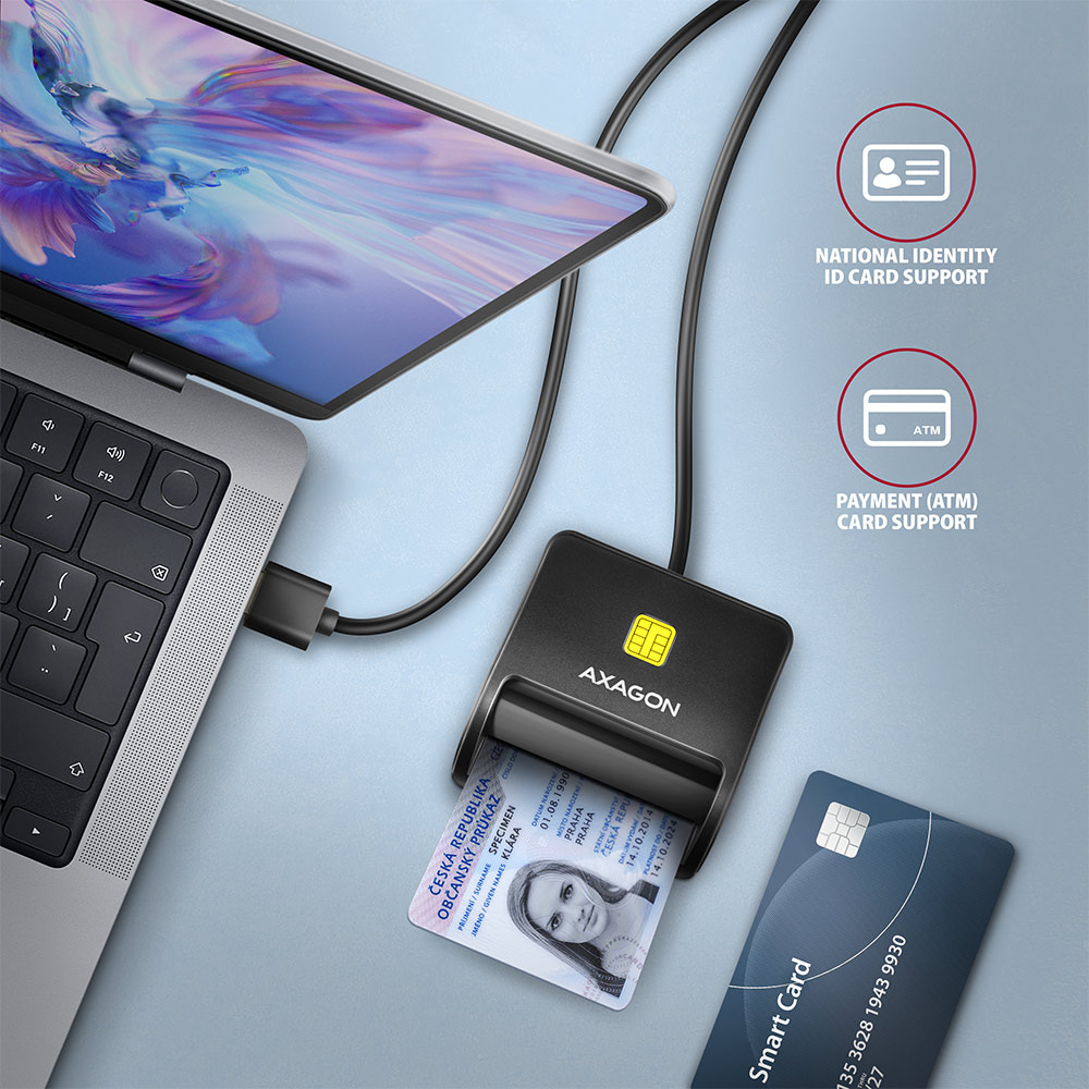 Čítačka eObčianok Axagon USB-A FlatReader, 1,3m čierna Čítačka eObčianok Axagon USB-A FlatReader, 1,3m čierna