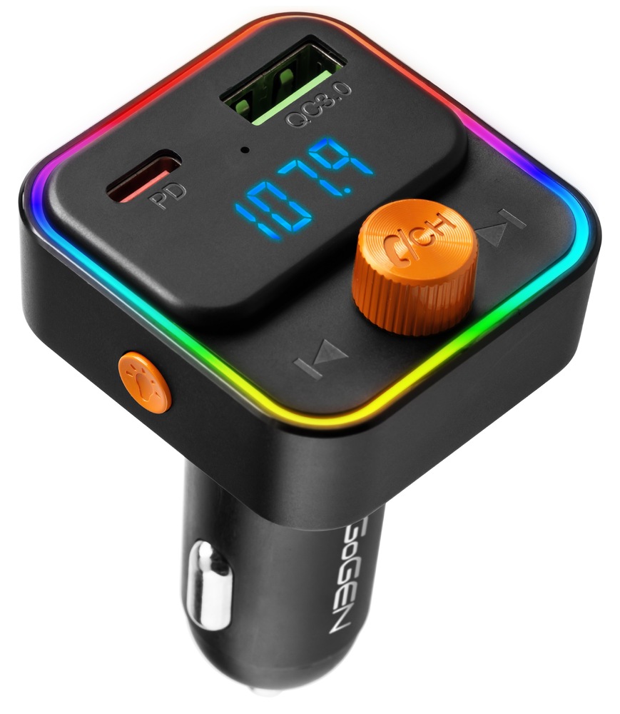 Čierny FM transmitter GoGEN CTR 378 BTA PD s USB-C a USB-A výstupom